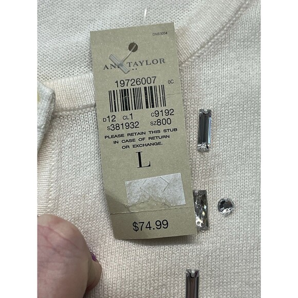 Ann Taylor Sweater Womens L White Rhinestone Cardigan Classic Corporate Preppy - Picture 2 of 7